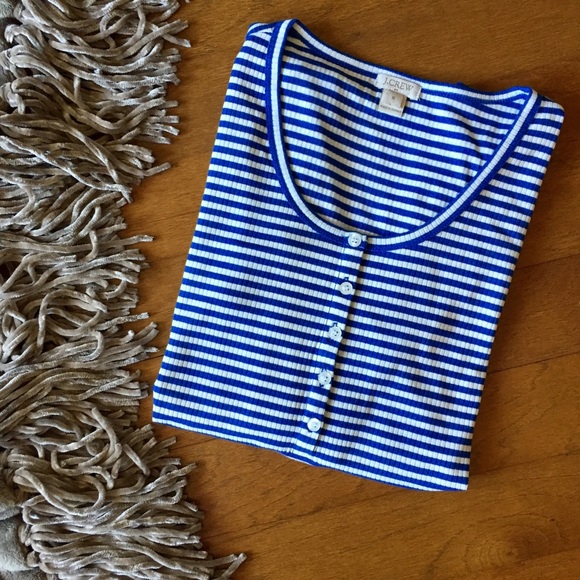 J. Crew Blue Striped Soft T-shirt with Buttons - Picture 1 of 7